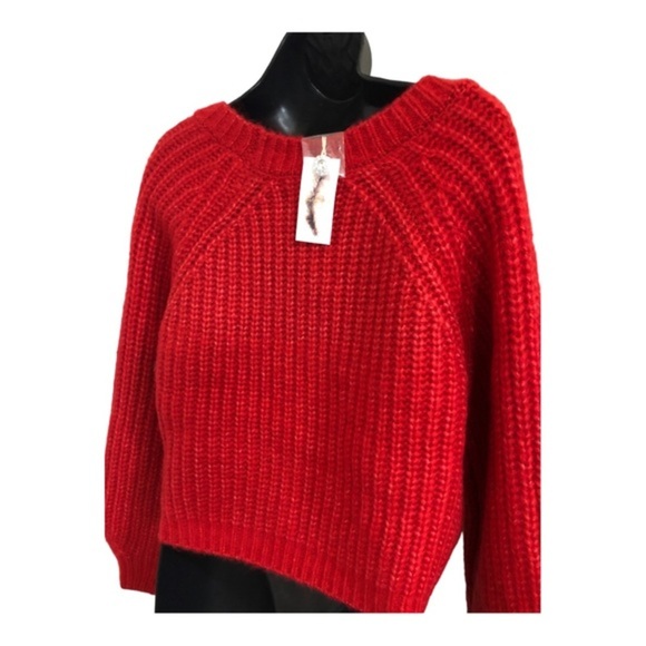 Jessica Simpson red chunky knit fuzzy bejeweled button v-neck cardigan size M - Picture 11 of 16